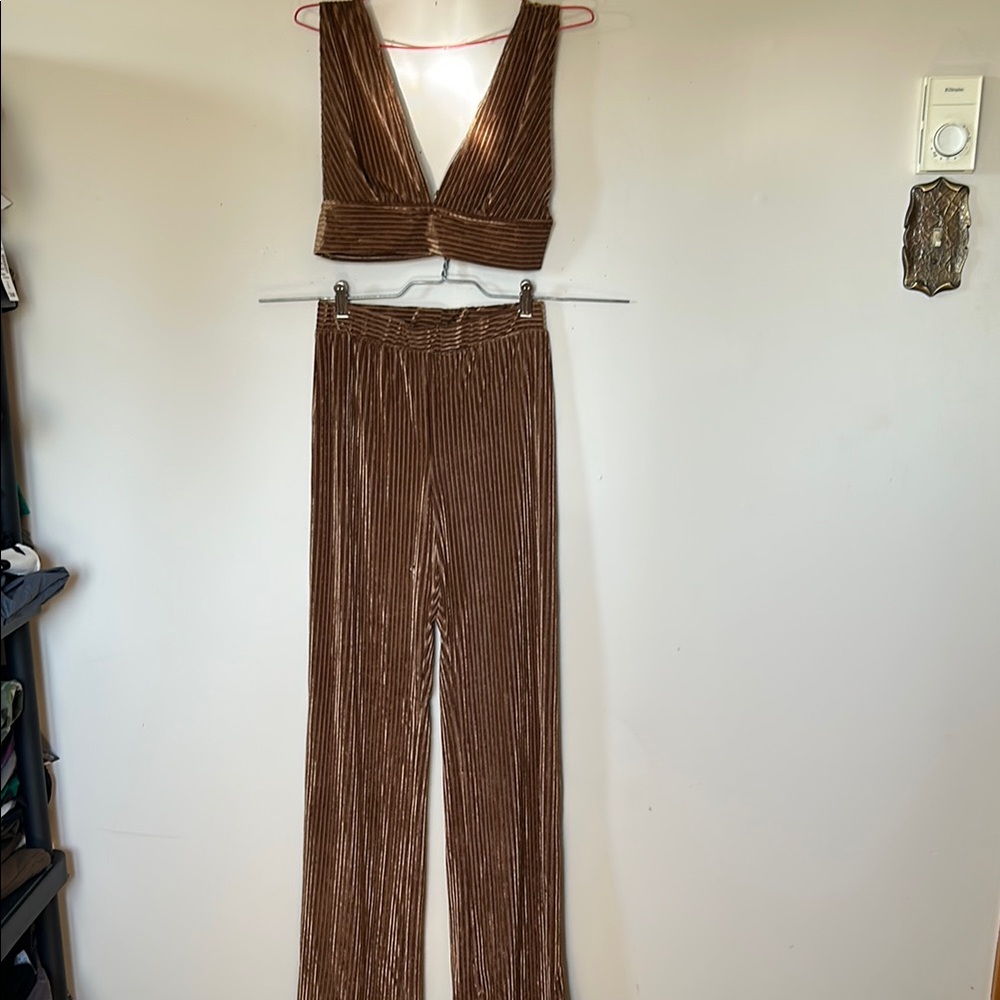 SBetro brown velvety striped flare pants/halter top great for over swimw…